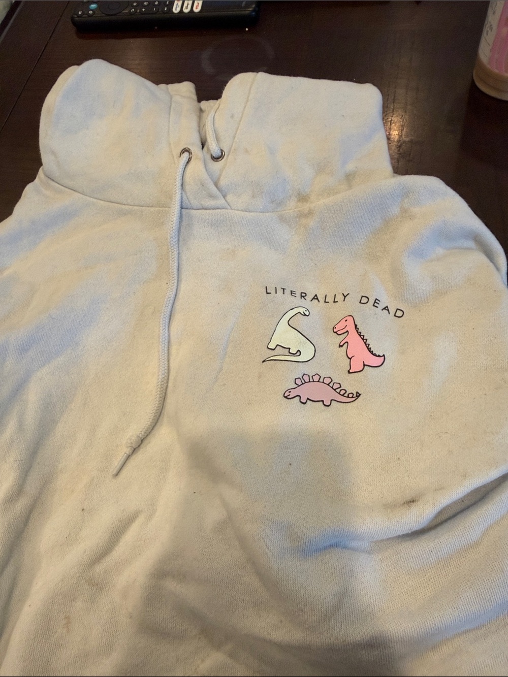 Literally Dead Women's Cream Pullover Hoodie with Cute Dino Graphic